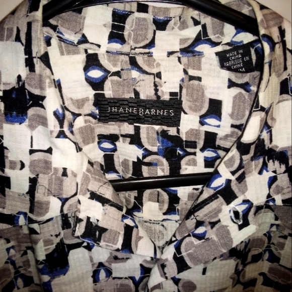JHANE BARNES Geometric Monogram Abstract Button~Up Casual Shirt•Mens Size Medium - Picture 11 of 13